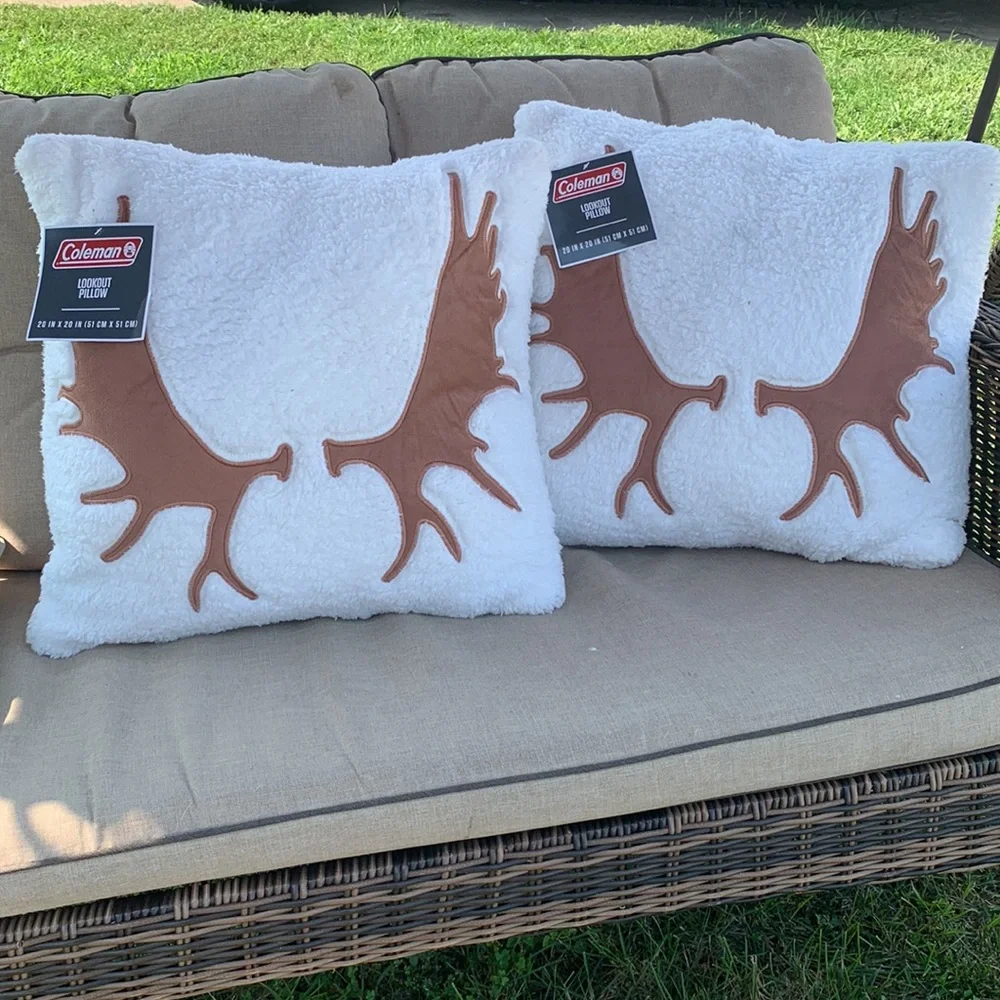 Coleman Sherpa Antler Detailed Square Throw Pillows Set of 2
